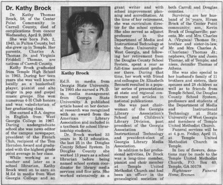 Kathy Brock Obit